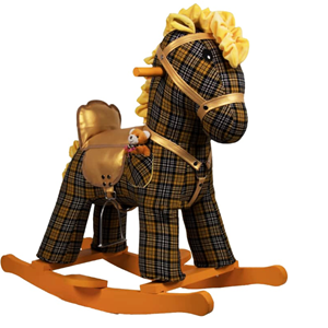 راکر اسب کودک چوبی شطرنجی طلایی - مشکی -اسباب بازی